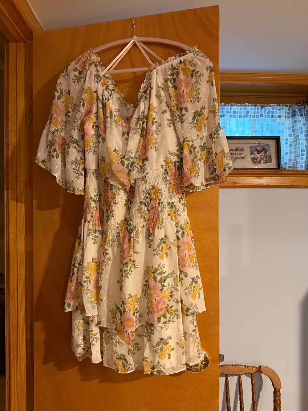 Premier Cream Floral Off-Shoulder Mini Dress with Pink and Yellow Blooms